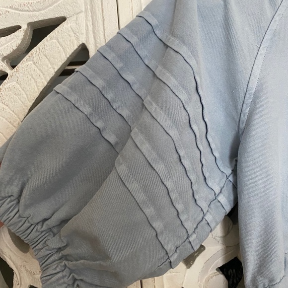 Madewell Blue Chambray Cotton Bow Tie Back Ruffle Short Sleeve Shift Dress Sz L - Picture 3 of 7